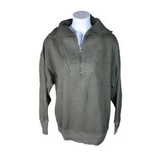 Aerie Oversized Quarter Zip Sweatshirt Olive Green Soft Lounge Womens XS